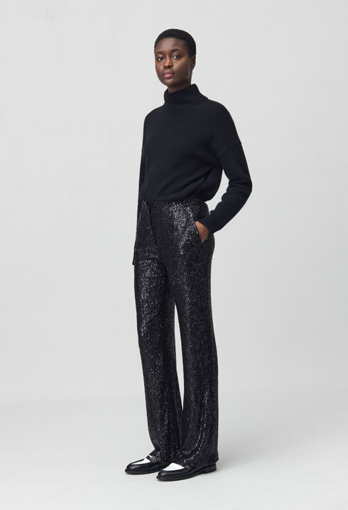 Pantalon droit à sequins noir