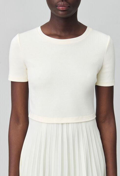Twist ivory bi-material midi dress 
