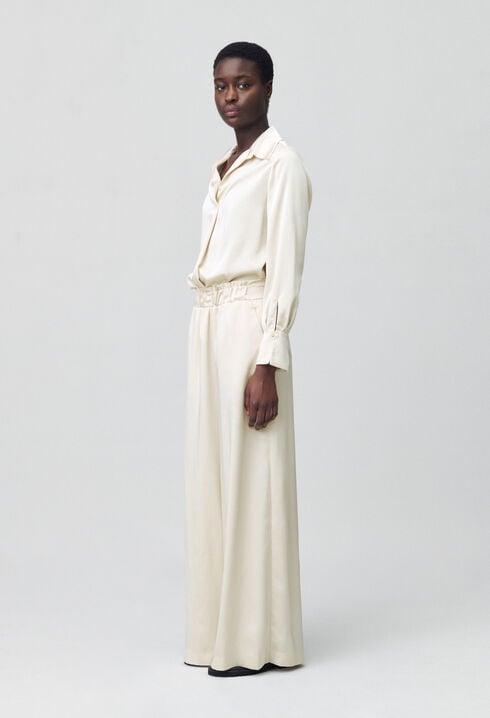Wide-leg trousers with smocked waistband