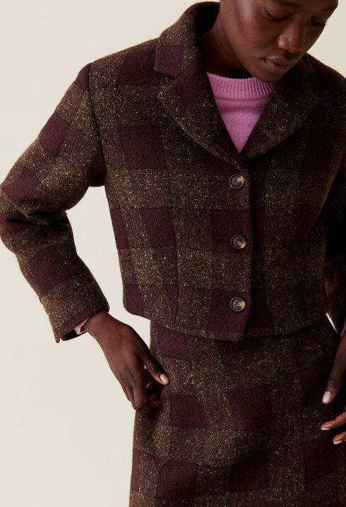 Veste courte carreaux boutonnée
