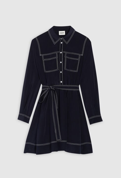 Robe courte soie manches longues bleue