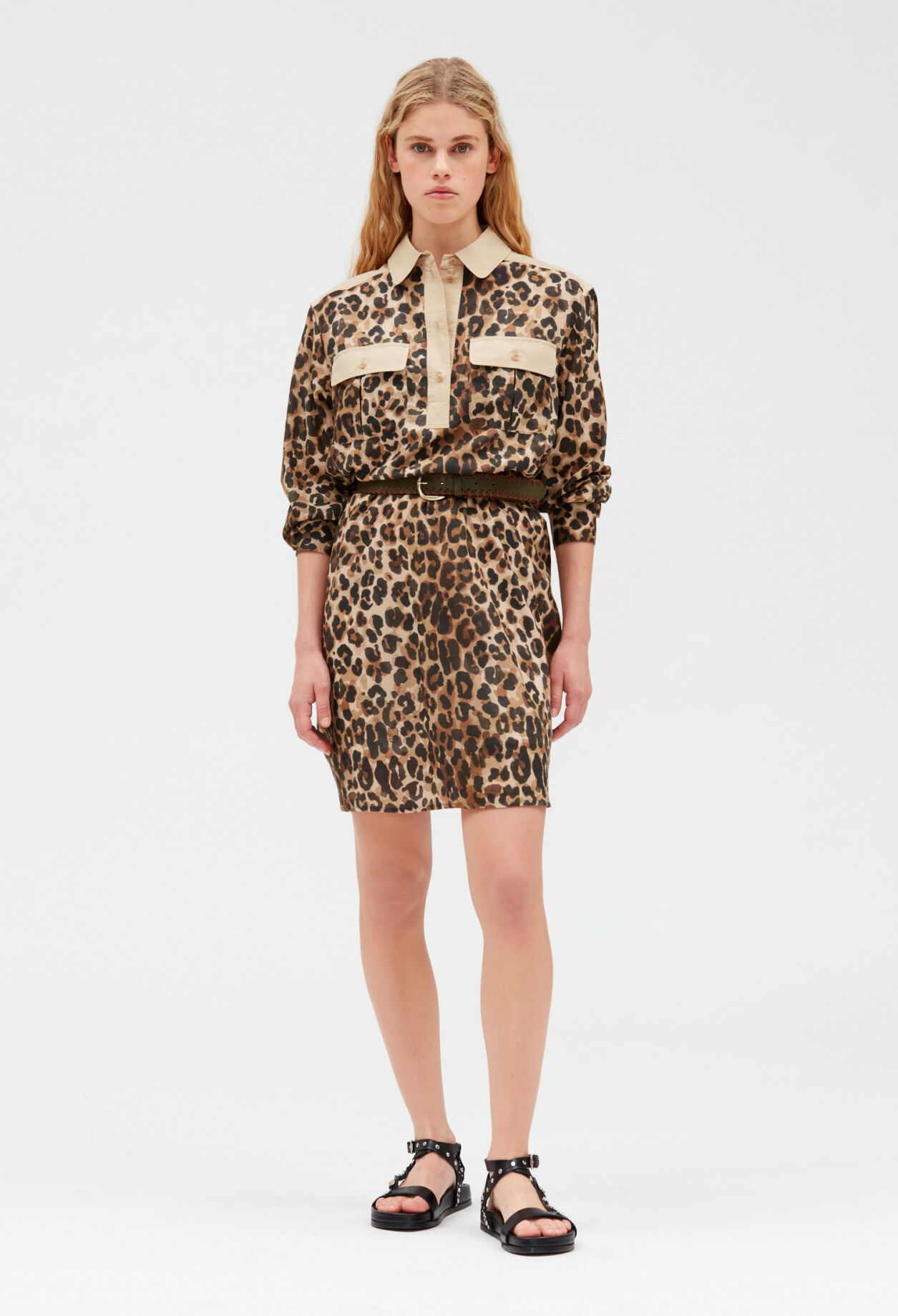 Robe chemise midi léopard