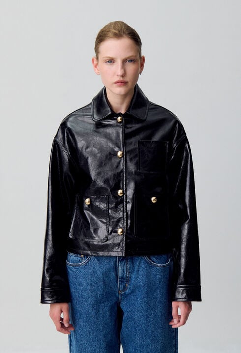 Blouson cuir vernis vieilli