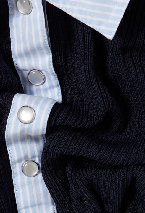 Striped bi-material cardigan