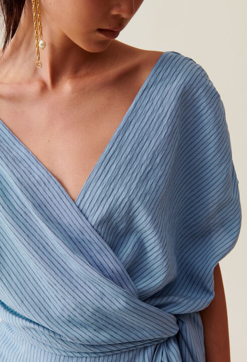 Robe courte cache-cœur rayures bleu