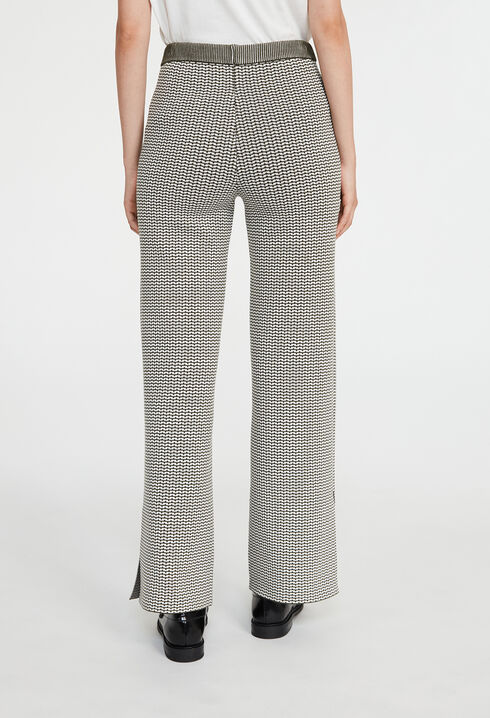 Pantalon bicolore maille à motifs