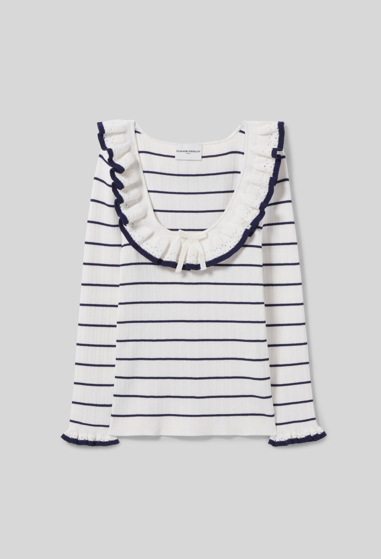 Striped frill knit top