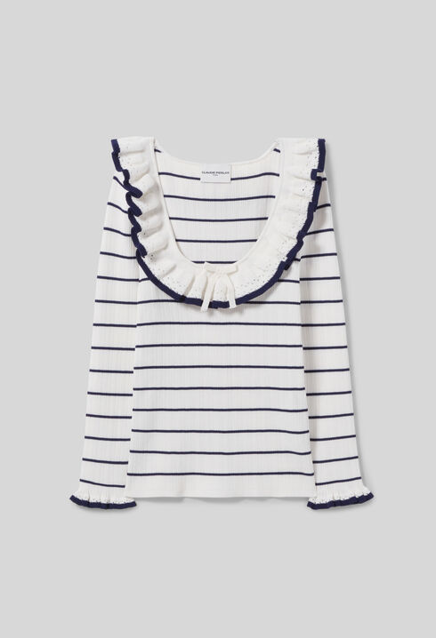 Top maille fine rayé volanté