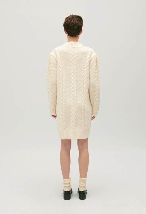 Robe pull courte maille écru