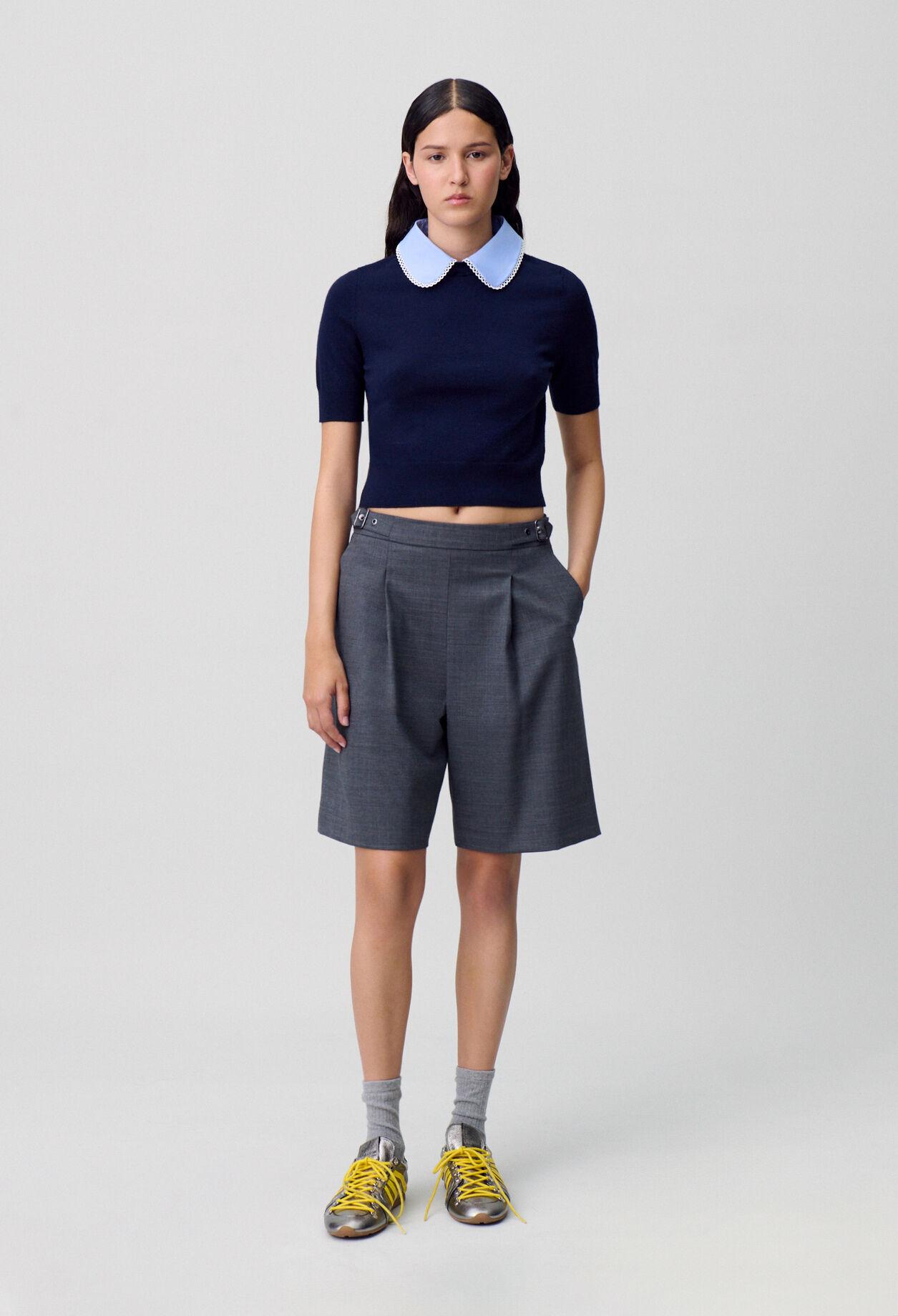 Fine Knit Top with Collar