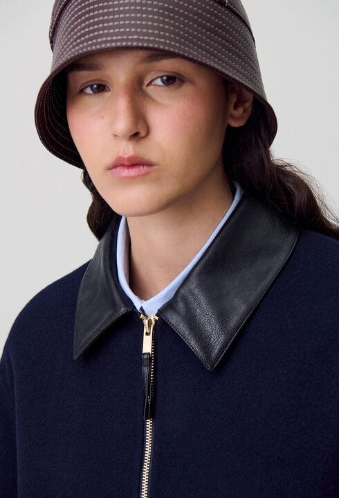 Blouson laine col similicuir