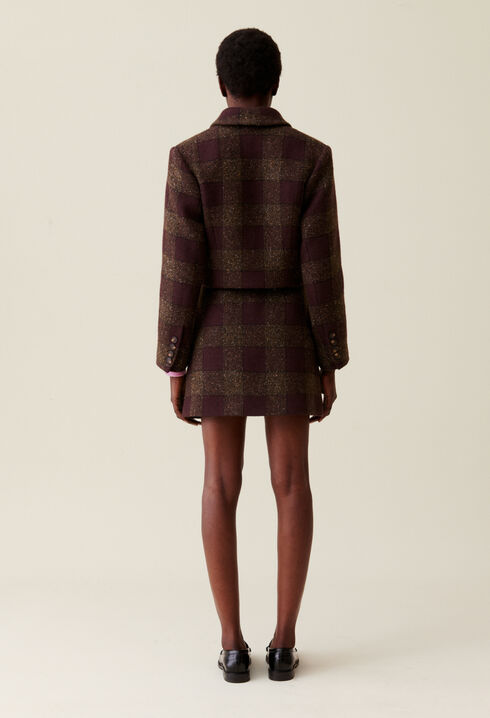 Veste courte carreaux boutonnée