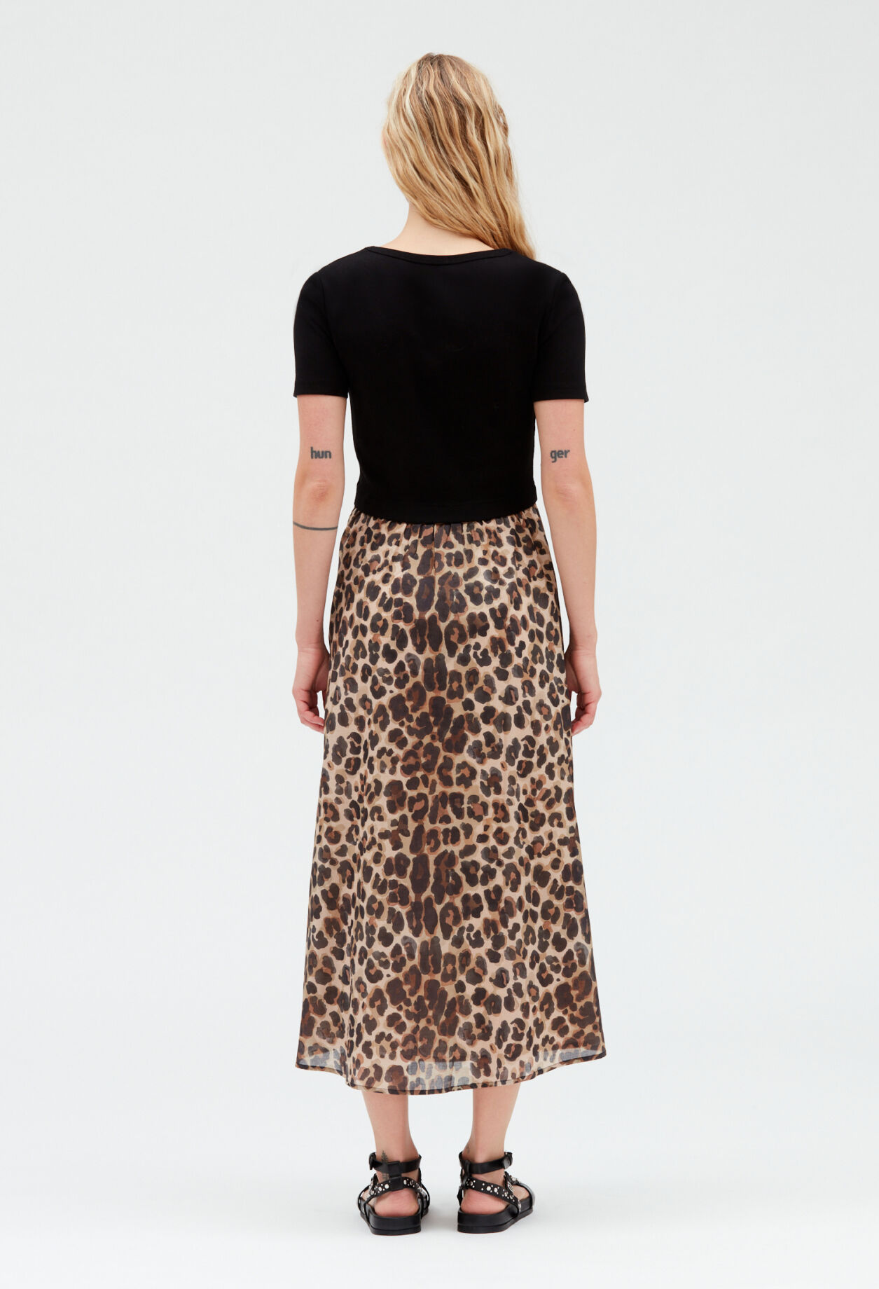 Robe midi bimatière léopard