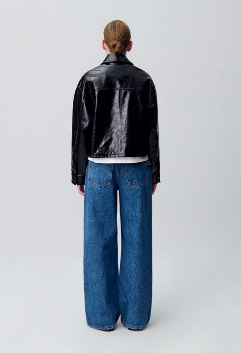 Blouson cuir vernis vieilli