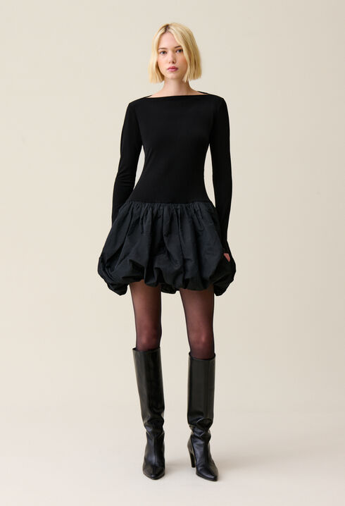 Robe bi-matière jupon boule noir
