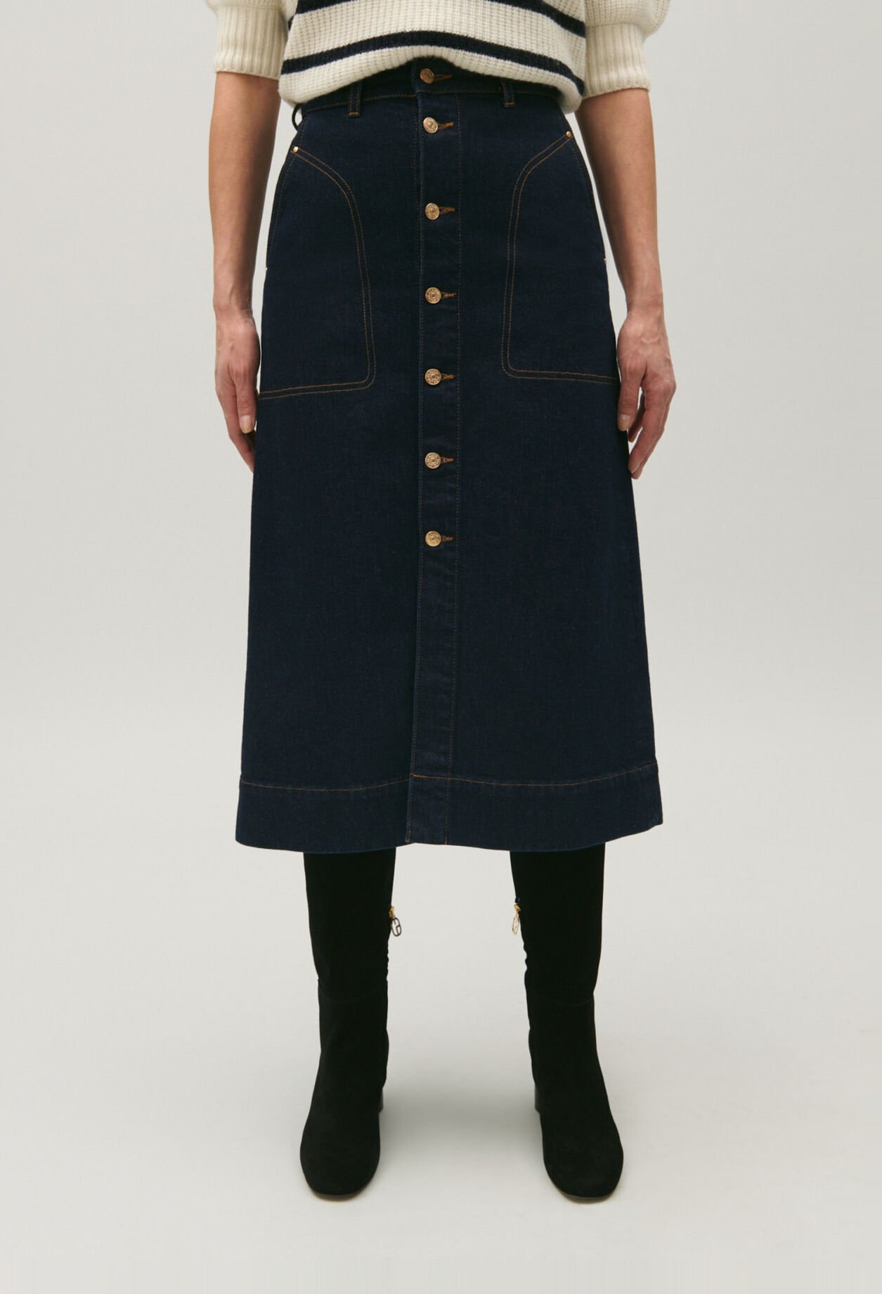 Jupe mi-longue jean bleu