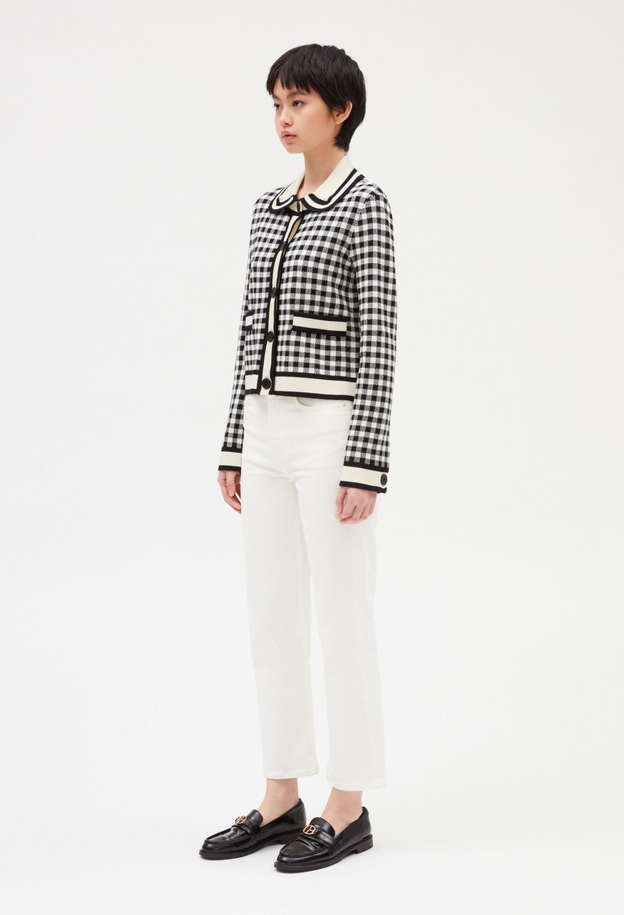 Cardigan vichy col claudine