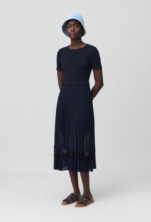 Black and navy bi-material dress 