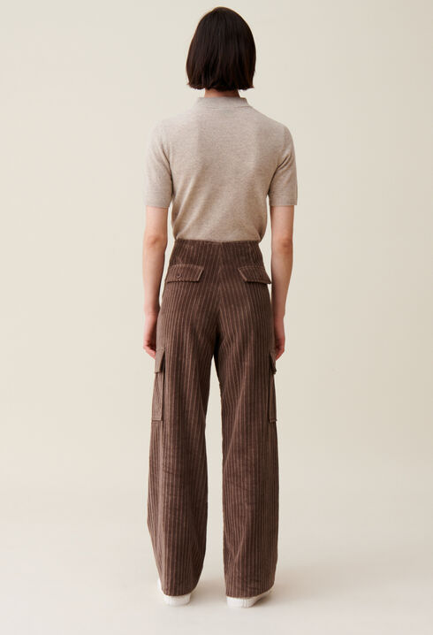 Pantalon cargo large velour côtelé