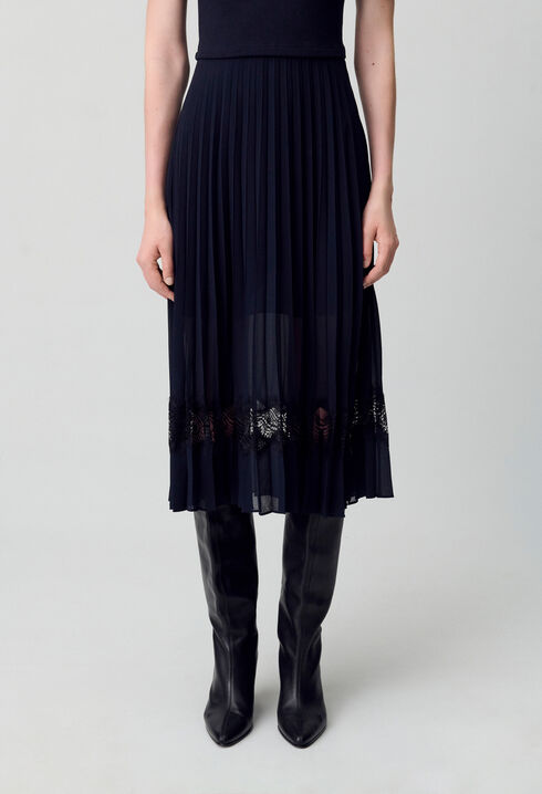 Robe midi bi-matière noire et marine 