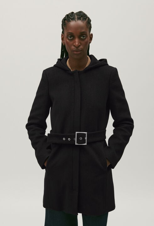 Belted coat in wool and cashmere