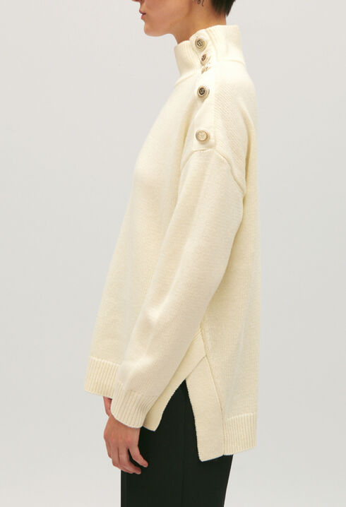 Pull col montant laine écru