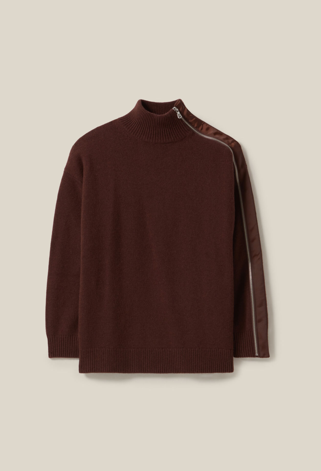 Brown zip-up high neck jumper