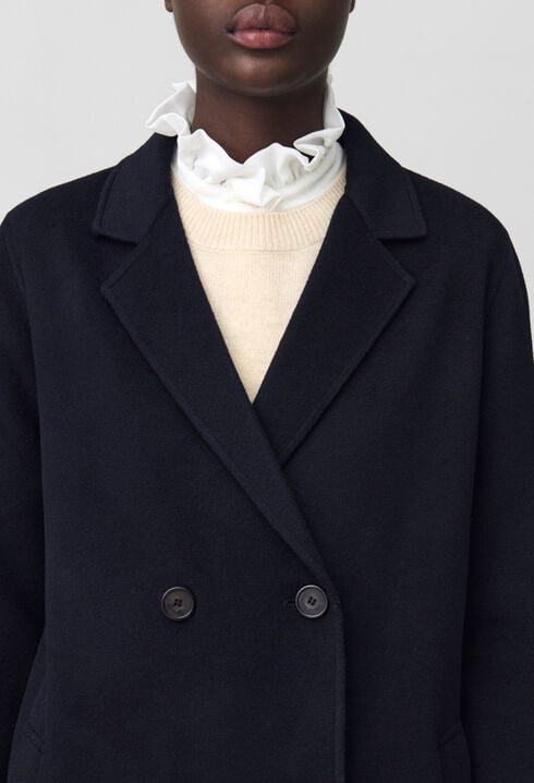 Manteau laine mi-long bleu marine