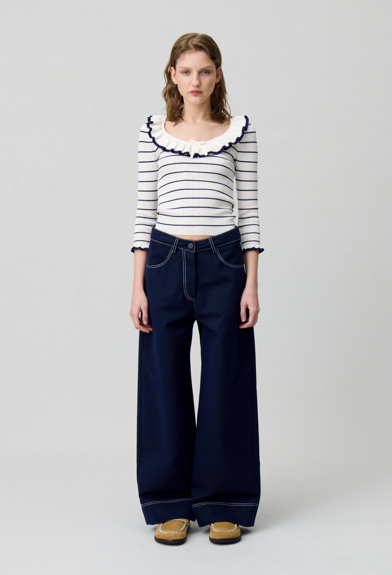 Striped frill knit top