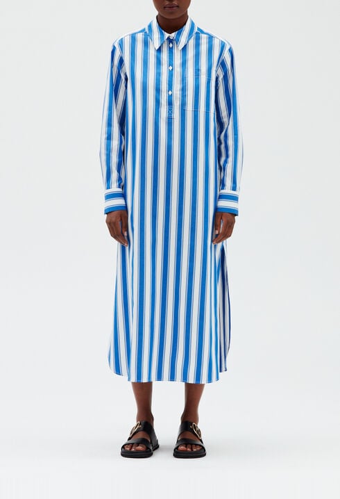 Blue striped shirt dress