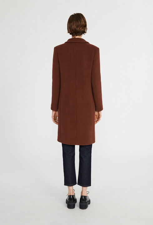 Manteau marron mi-long laine mélangée
