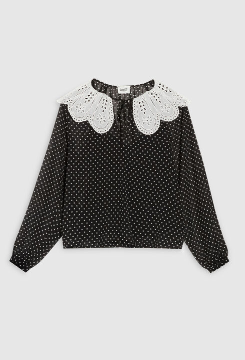 Polka dot blouse with Claudine collar