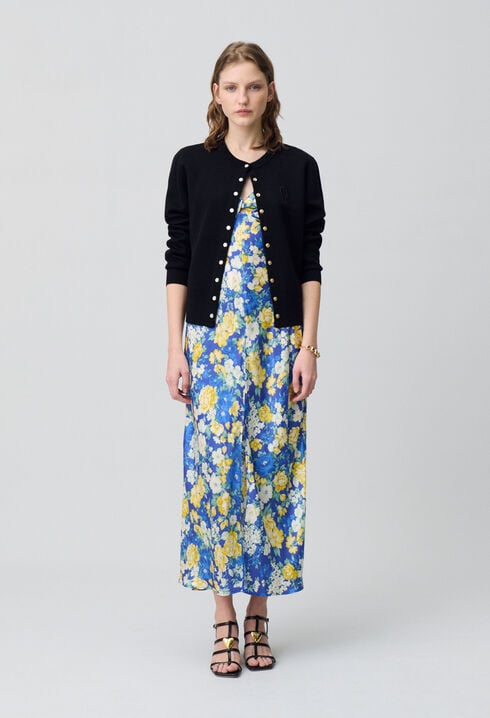 Robe longue satinée florale