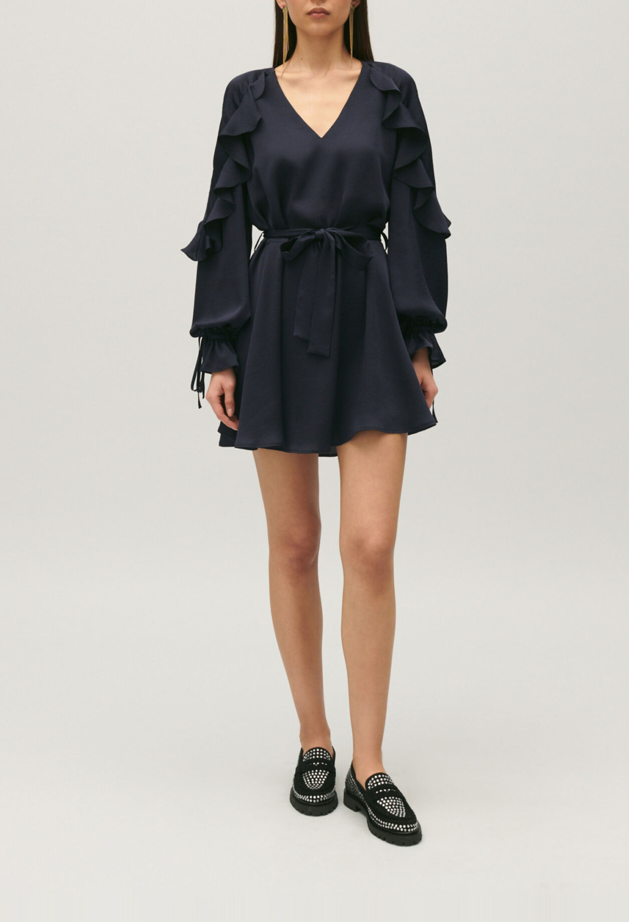 Short navy ruffled dress