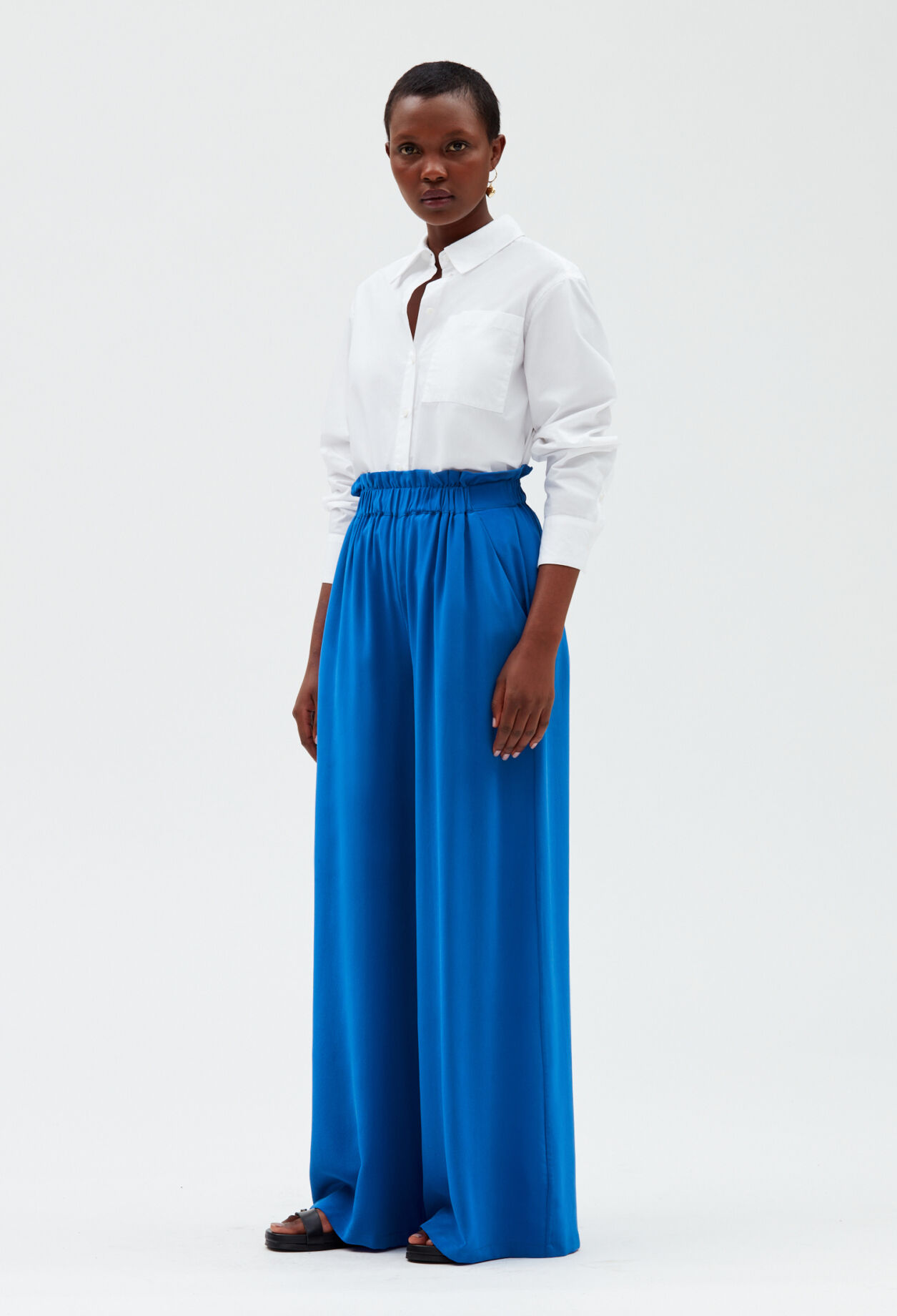 Pantalon soie bleu