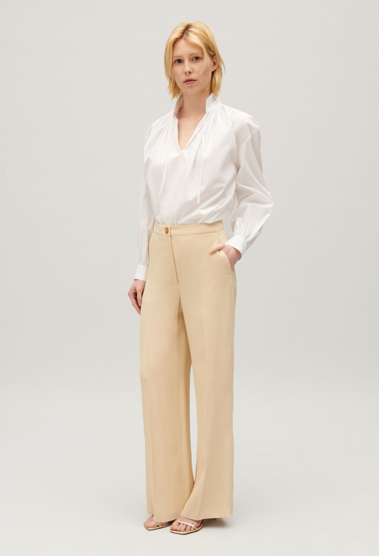 Pantalon large beige