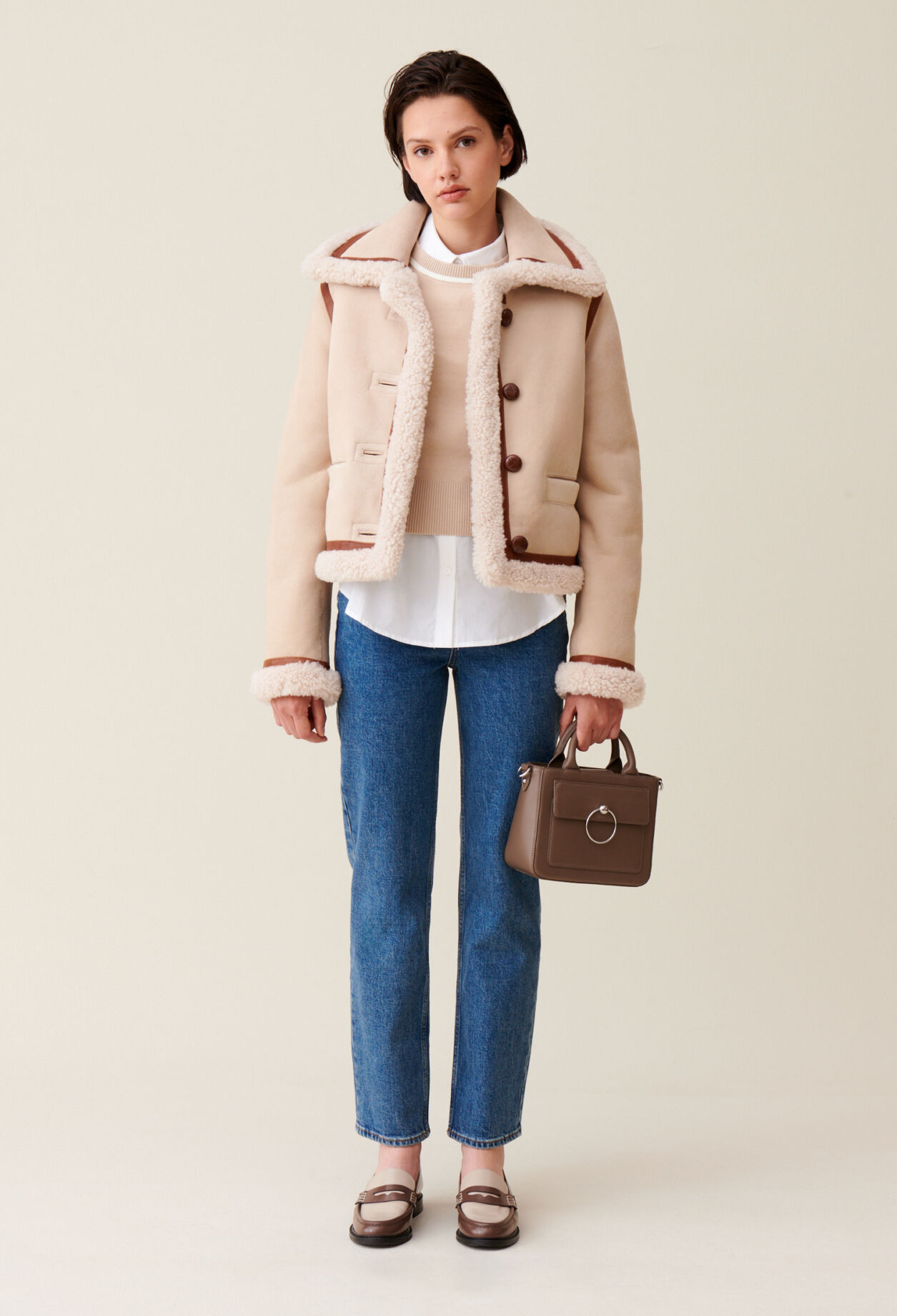 Veste peau lainée beige