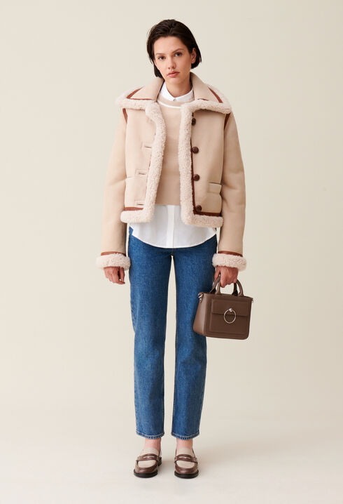 Veste peau lainée beige