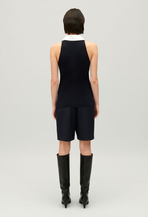 Navy vest top with shirt collar