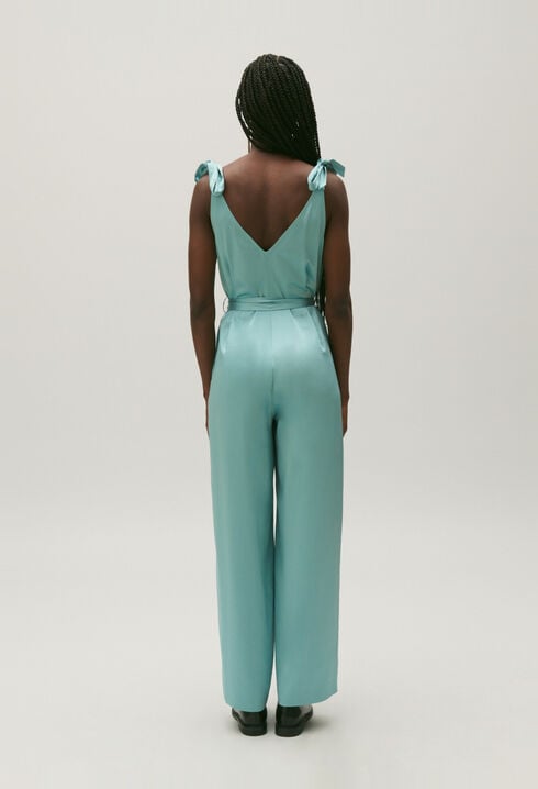 Flowing aqua jumpsuit