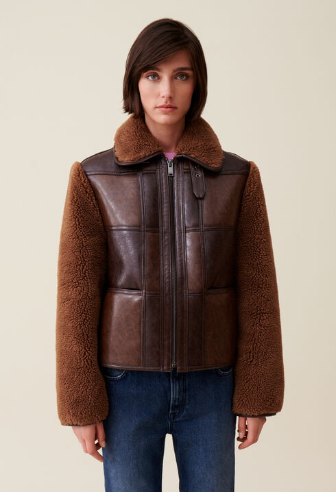 Short two-tone mixed fabric jacket