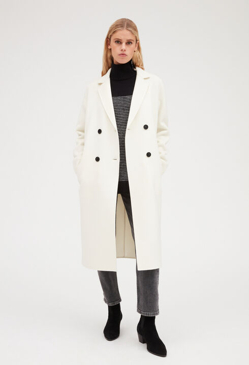 Manteau écru droit mi-long