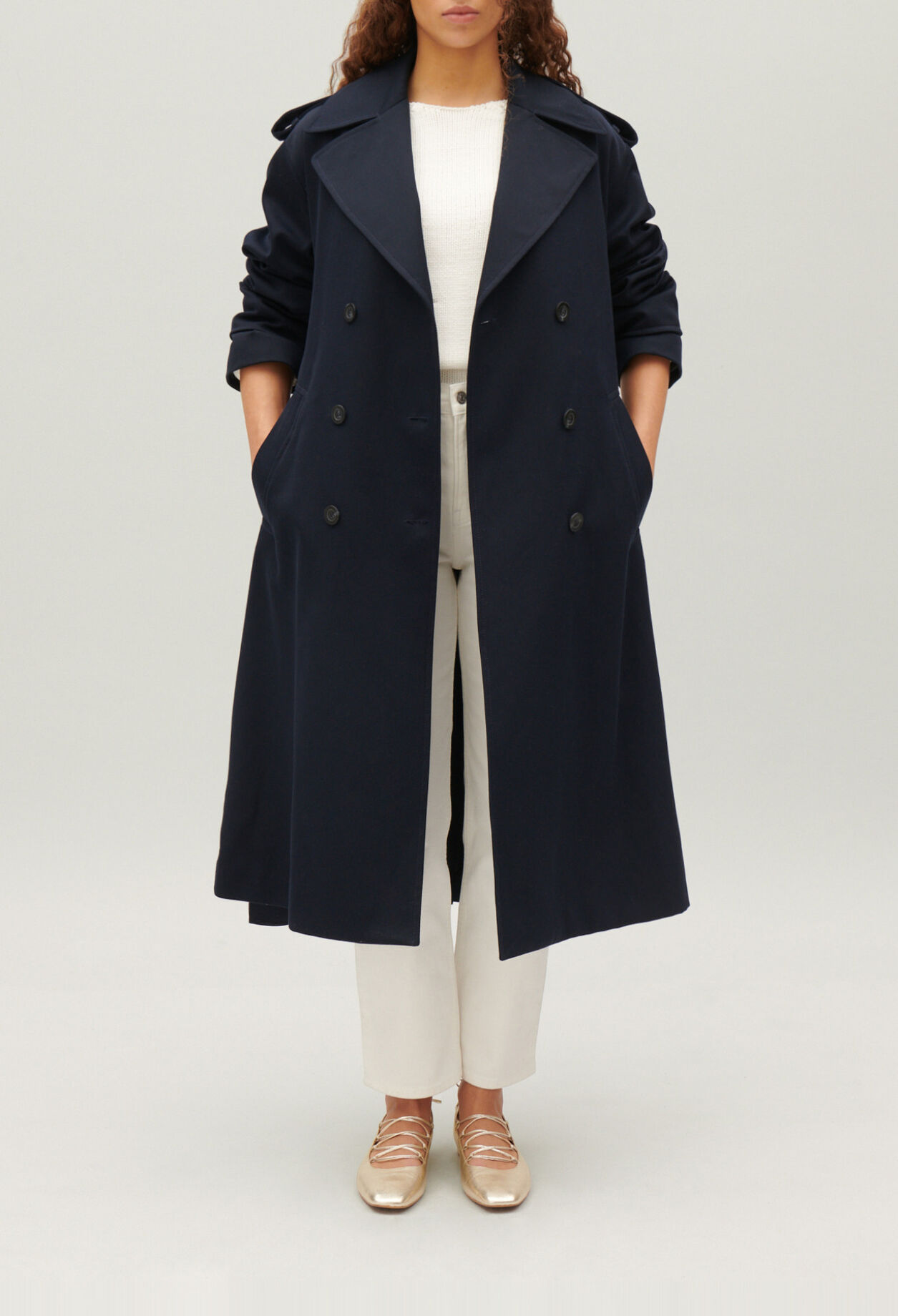 Long navy trench coat