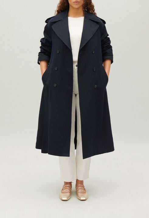 Long navy trench coat