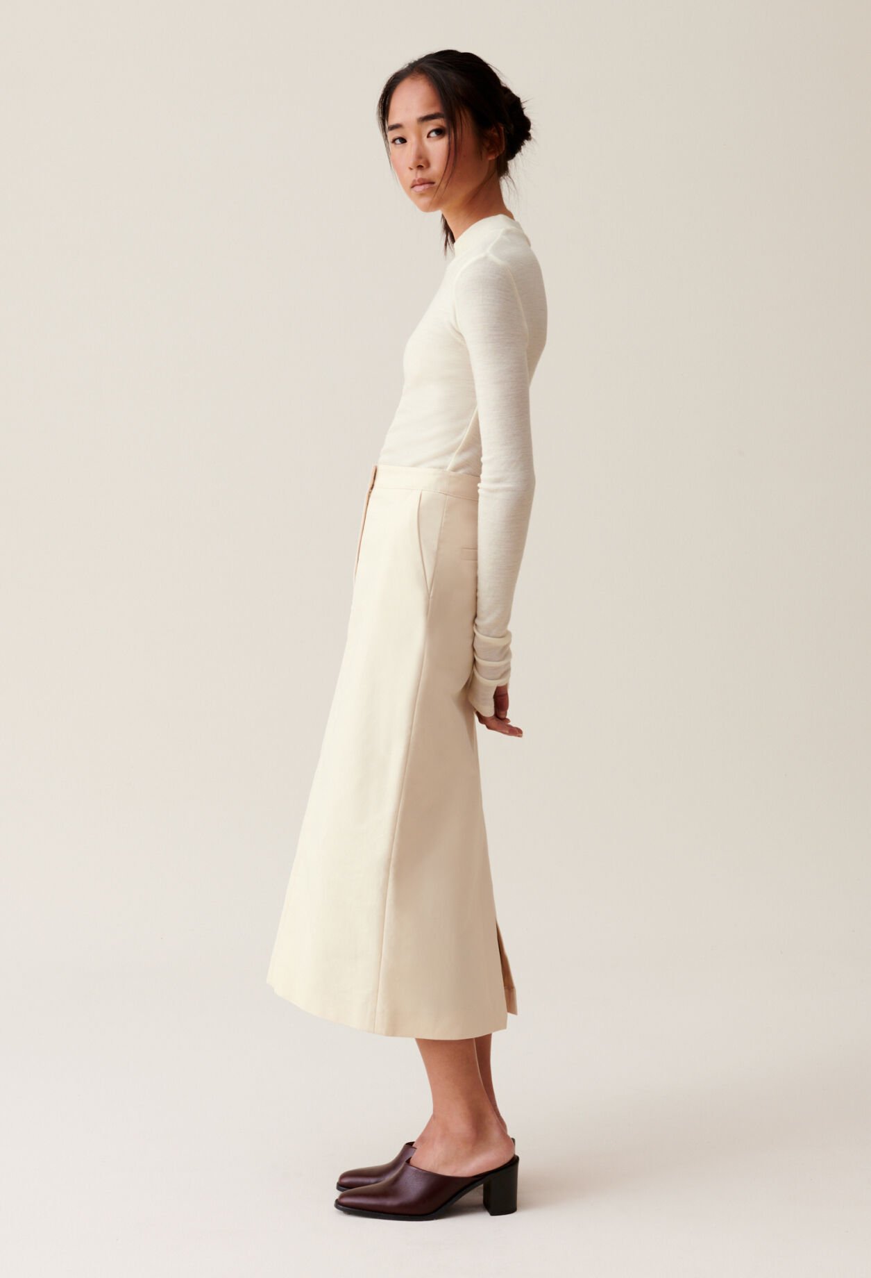 Jupe midi beige clair