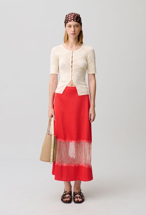 Jupe satin&eacute;e dentelle