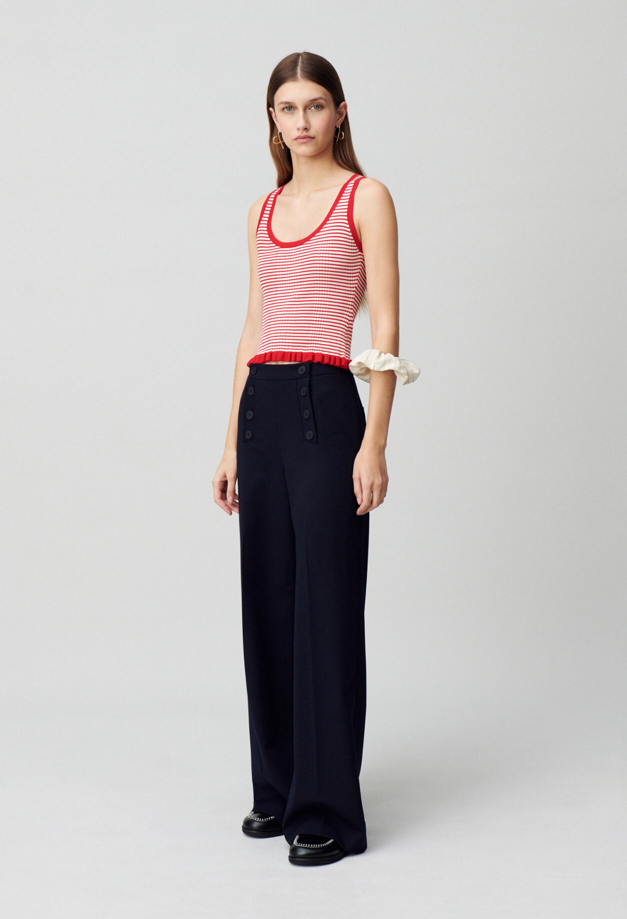 Striped fine-knit tank top