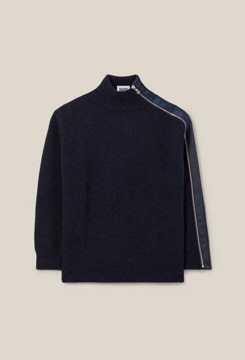 Pull col montant zippé bleu marine