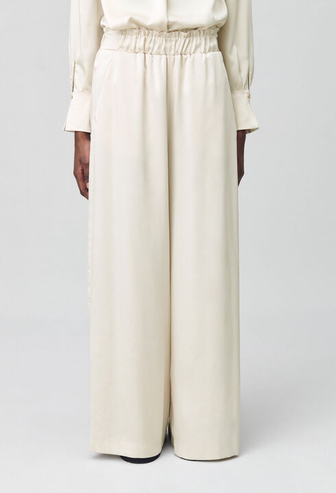 Wide-leg trousers with smocked waistband
