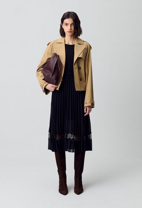 Twist black bi-material midi dress 